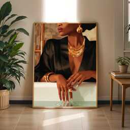 Black Woman Gold Jewelry Art Print, Afrocentric Home Decor - Poster Only - thumbnail 1