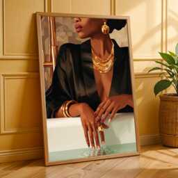 Black Woman Gold Jewelry Art Print, Afrocentric Home Decor - Poster Only - thumbnail 3