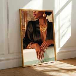 Black Woman Gold Jewelry Art Print, Afrocentric Home Decor - Poster Only - thumbnail 2