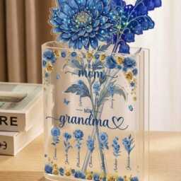 Custom Mom Garden Book Vase With Hologram Birth Flowers, Personalized Acrylic Flower Vase, Mothers Day Gift, Holographic Decor - thumbnail 2