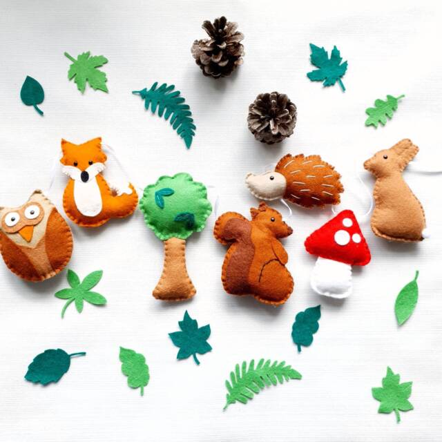 Woodland Animal Garland. Forest Creatures Bunting. Fox, Hedgehog, Bunny Rabbit Decor, Nursery Toadstool, Squirrel, Owl - image 1