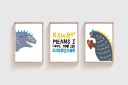 Set Of 3 Dinosaur Prints, Decor, Wall Art, Nursery Quotes, Boys Poster, Dinosaurs - thumbnail 1