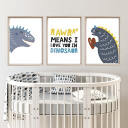 Set Of 3 Dinosaur Prints, Decor, Wall Art, Nursery Quotes, Boys Poster, Dinosaurs - thumbnail 2