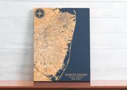 North Shore, New Jersey Map - Engraved Wood Coastal Chart Wall Art Sign, Beach Home Decor Nautical Print, Unique Personalized Family Gift - thumbnail 1