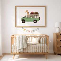 Safari Truck Nursery Print, Jungle Animals Wall Art For Baby Room, Adventure Kids Playroom Decor - thumbnail 3
