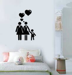 Wall Vinyl Decal Family Happy Love Mother's Day Decoration Hearts Custom Bedroom Kid's Room Decor - #1032Di - thumbnail 1