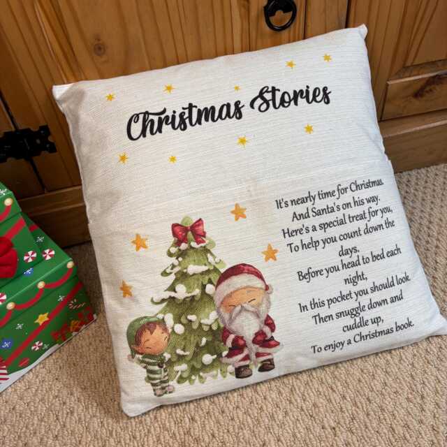 Personalized Christmas Book Cushion Workshop, Elf Arrival, Reading Pillow, Xmas Story Books, Children's Gift - image 1