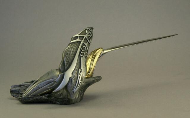 Bird Sculpture, Letter Opener, Native Art Scuplture, Pewter & Bronze, Fonctional Art, Original Gift Idea, Bird Collectors Sculpture - image 1