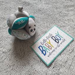 Montessori-style Grasping Ball With Bells in Liberty Adelajda Mint & Panda - Personalizable Your Little One's First Name