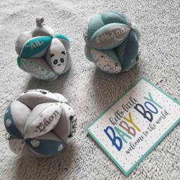 Montessori-style Grasping Ball With Bells in Liberty Adelajda Mint & Panda - Personalizable Your Little One's First Name - thumbnail 4
