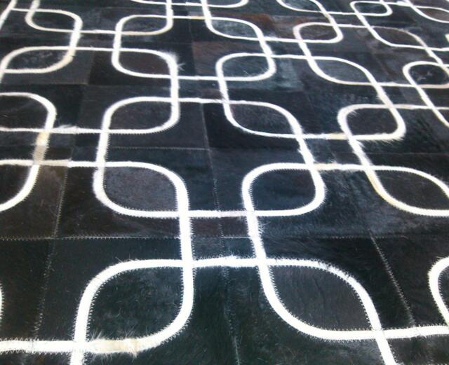 Cowhide Patchwork Rug Raw Leather Argentina, Free Shipping- Mix Of Black & White - Rugs 6' X 8' We Customize Any Size - image 1