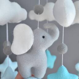 Elephant Nursery Mobile, Baby Mobile Neutral, Crib Felt Ball Decor, Shower - thumbnail 3