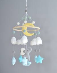 Elephant Nursery Mobile, Baby Mobile Neutral, Crib Felt Ball Decor, Shower
