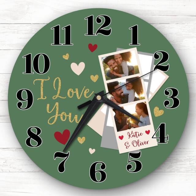 I Love You Photo Green Valentine's Day Gift Anniversary Personalised Clock - image 1