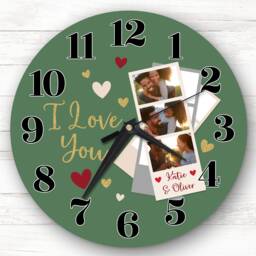 I Love You Photo Green Valentine's Day Gift Anniversary Personalised Clock - thumbnail 1