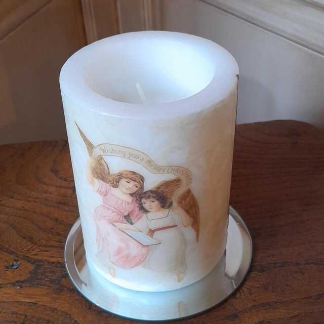 Large Victorian Angels Designed Christmas Pillar Candle, Slow Burning , 80 Hours Burn Time