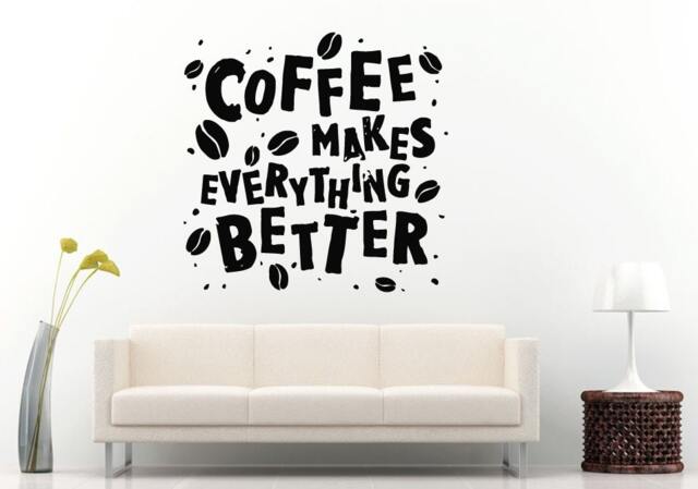Coffee Makes Everything Better Beans Breakfast Citation Quote Saying Wall Decal Vinyl Sticker Mural Room Decor L1187 - image 1