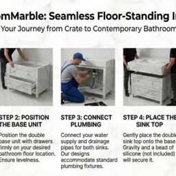 Calacatta Viola Marble Double Sink Vanity Freestanding Bathroom Cabinet - thumbnail 3