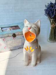 Handmade Ceramic Cat Lamp Cozy Night Light For Lovers