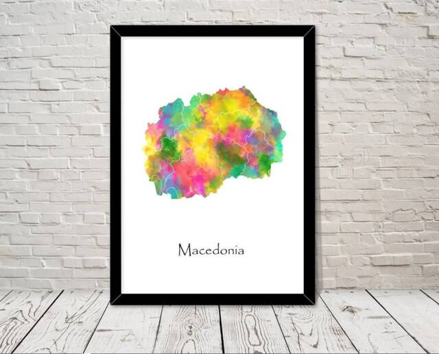 Macedonia Art Watercolour Illustration Map Abstract Print Wall Home Decor Giclee Print Office Living Room