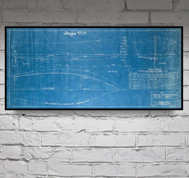 Vintage Boat Blueprint Print V-Bottom Design, Motor Boating Series - image 1