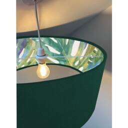 Green Velvet Drum Lampshade, Double Sided Lampshade With Palm Leaves Cotton Interior, Ceiling Light Shade - thumbnail 3
