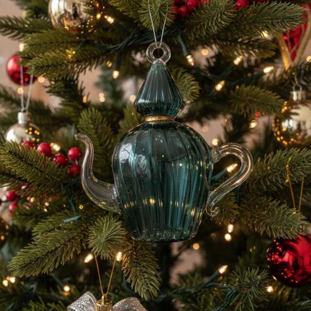 Green Genzary Emboss With 14K Gold Glass Ornament For Christmas Tree Decorations - image 1
