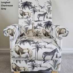 Fryetts Monkeys Fabric Adult Chair Armchair Jungle Animals Apes Grey Ochre Natural Or Teal Safari Nursery Nursing Small Bedroom Accent Chimp - thumbnail 4