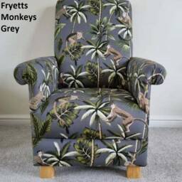 Fryetts Monkeys Fabric Adult Chair Armchair Jungle Animals Apes Grey Ochre Natural Or Teal Safari Nursery Nursing Small Bedroom Accent Chimp - thumbnail 3