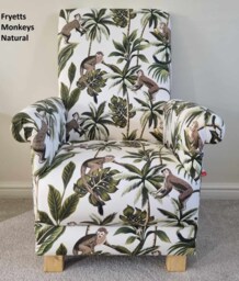 Fryetts Monkeys Fabric Adult Chair Armchair Jungle Animals Apes Grey Ochre Natural Or Teal Safari Nursery Nursing Small Bedroom Accent Chimp