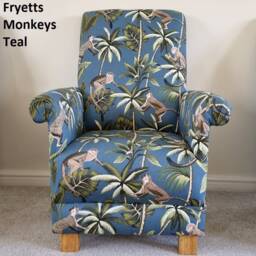 Fryetts Monkeys Fabric Adult Chair Armchair Jungle Animals Apes Grey Ochre Natural Or Teal Safari Nursery Nursing Small Bedroom Accent Chimp - thumbnail 2
