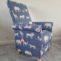 Fryetts Monkeys Fabric Adult Chair Armchair Jungle Animals Apes Grey Ochre Natural Or Teal Safari Nursery Nursing Small Bedroom Accent Chimp - thumbnail 4