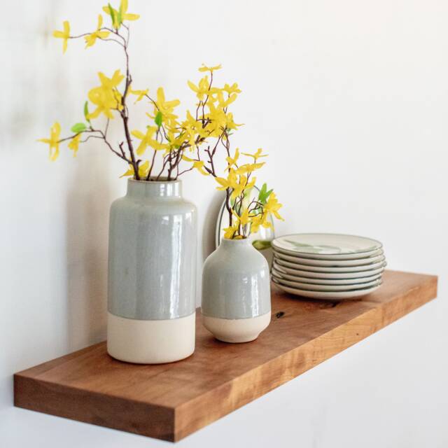 Cherry Floating Shelves, Heavy Duty Hidden Bracket, Custom Wood Wall Shelf For Kitchen, Bathroom, & Living Room - image 1
