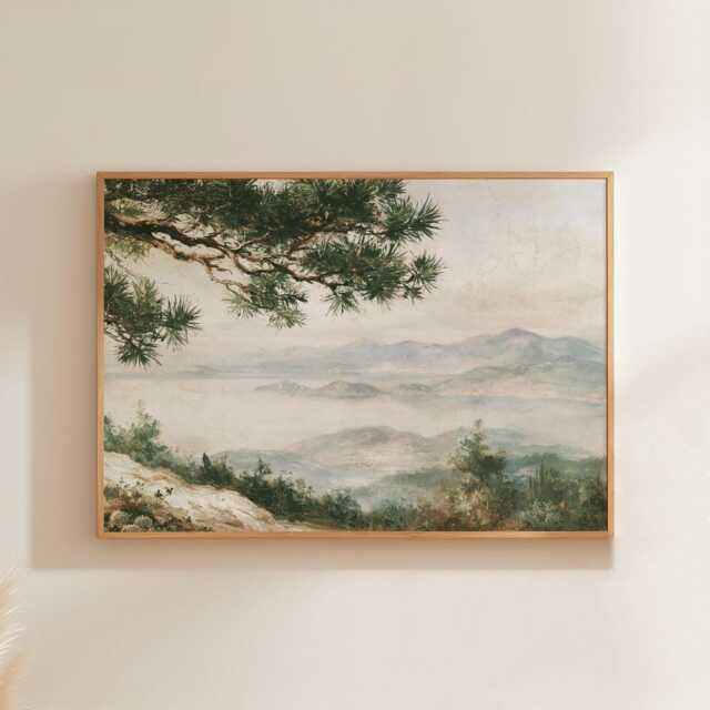 Mountain Meadow Poster, Pine Landscape Print, Nature Wall Art, Paper - image 1