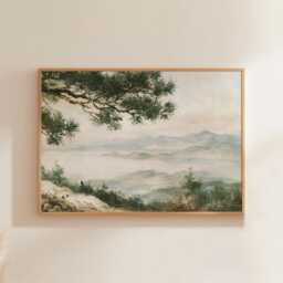 Mountain Meadow Poster, Pine Landscape Print, Nature Wall Art, Paper - thumbnail 1