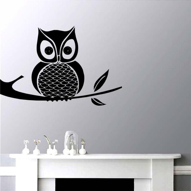 Owl On Branch Vinyl Wall Decal Night Hawk Birds Life Home Art Interior Decor Design - image 1