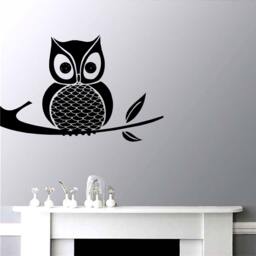 Owl On Branch Vinyl Wall Decal Night Hawk Birds Life Home Art Interior Decor Design - thumbnail 1