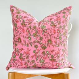 Fuchsia Pink Indian Block Print Pillow Cover , Cotton Voile Hand Mede - thumbnail 2
