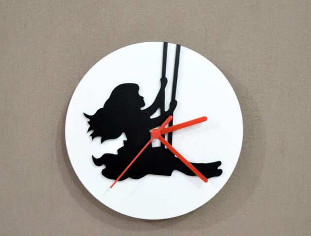 Girl Swinging - Black & White Silhouette Wall Clock - image 1
