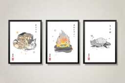 studio Ghibli Sumi-E Print Calcifer, Totoro, Catbus Anime Fanart - thumbnail 1