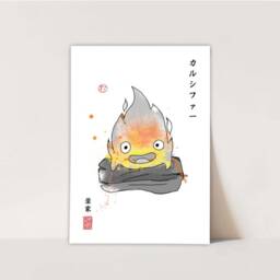 studio Ghibli Sumi-E Print Calcifer, Totoro, Catbus Anime Fanart - thumbnail 2