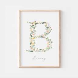 Personalised Green Floral Letter Print, Nursery Decor, Wall Kids Room Wall Art, Gift - thumbnail 3