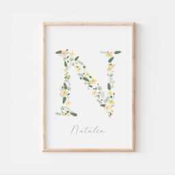 Personalised Green Floral Letter Print, Nursery Decor, Wall Kids Room Wall Art, Gift - thumbnail 2
