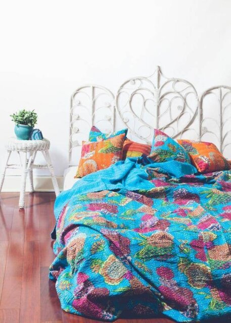 Floral Print New Indian Handmade Kantha Quilt Bedspread Blanket Coverlet Throw Multi Sizes