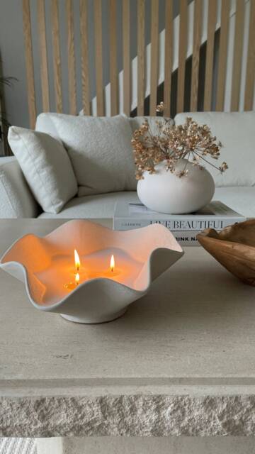 Handmade 3 Wick Ruffle Candle - Rustic Stoneware Effect, Housewarming Gift, Birthday Gift, Beautiful Scented - image 1