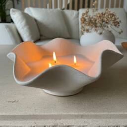Handmade 3 Wick Ruffle Candle - Rustic Stoneware Effect, Housewarming Gift, Birthday Gift, Beautiful Scented - thumbnail 2