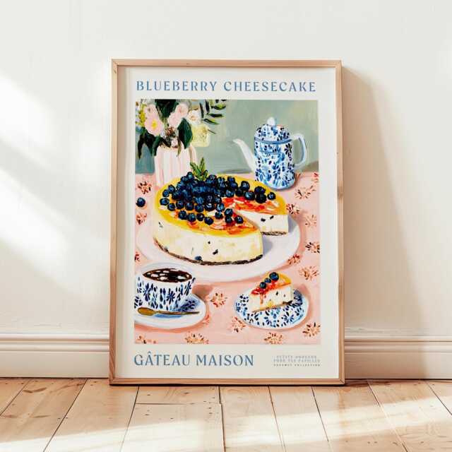 Blueberry Cheesecake Art Print, French Cafe Kitchen Decor - image 1