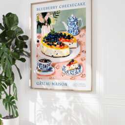 Blueberry Cheesecake Art Print, French Cafe Kitchen Decor - thumbnail 4