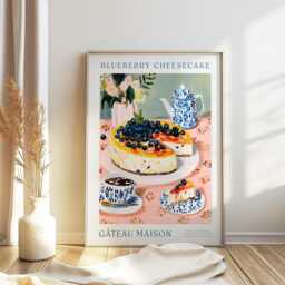 Blueberry Cheesecake Art Print, French Cafe Kitchen Decor - thumbnail 2