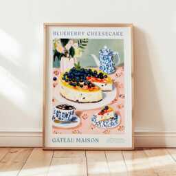 Blueberry Cheesecake Art Print, French Cafe Kitchen Decor - thumbnail 1